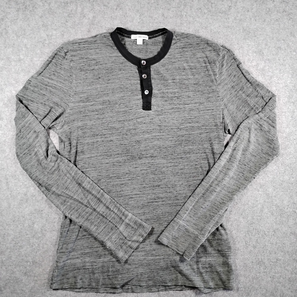 Standard James Perse Henley Shirt Mens Size 1 Gray Contrast Long Sleeve Top